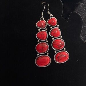 Western Red Stone Drop Earrings - Women Jewelry